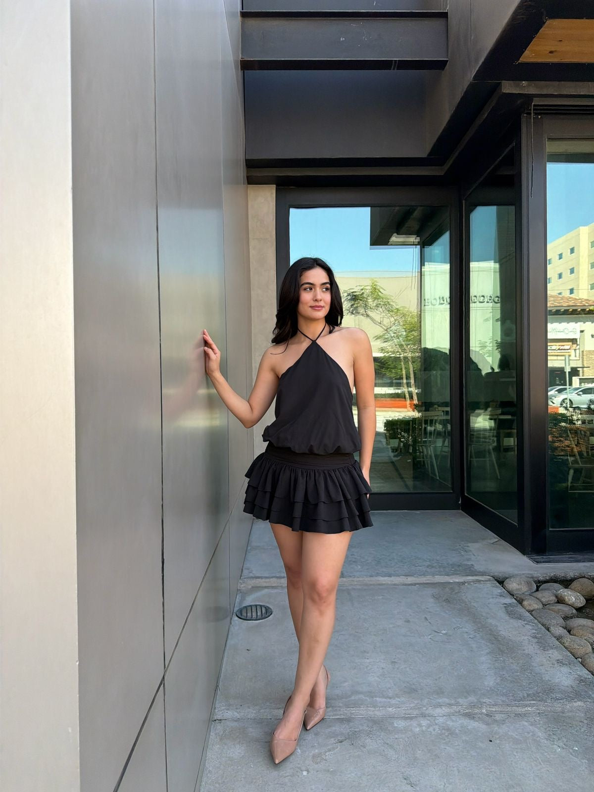Vestido Halter con Olanes