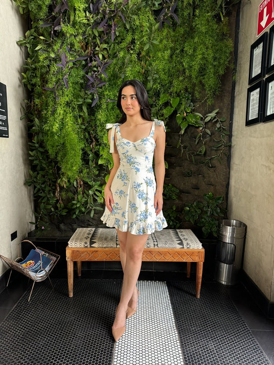 Vestido Tirantes Flores Azules