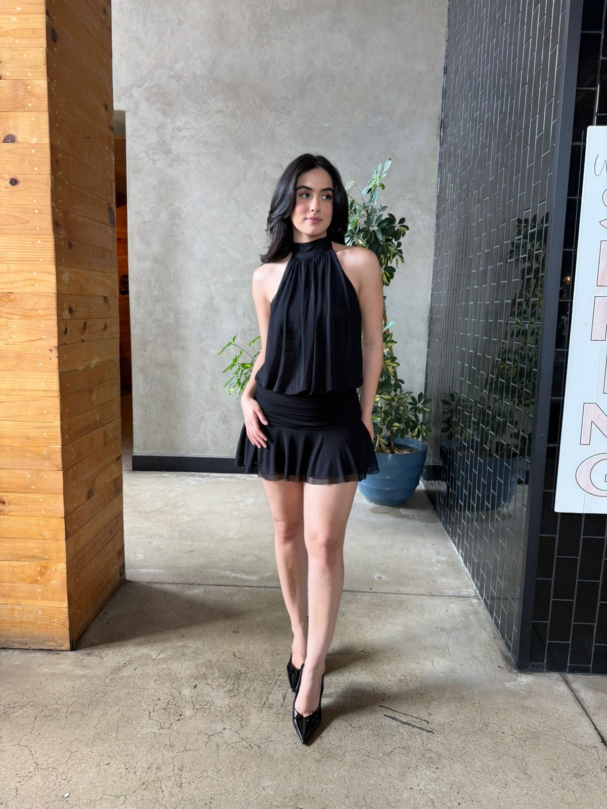 Vestido Halter Olan Bombacho