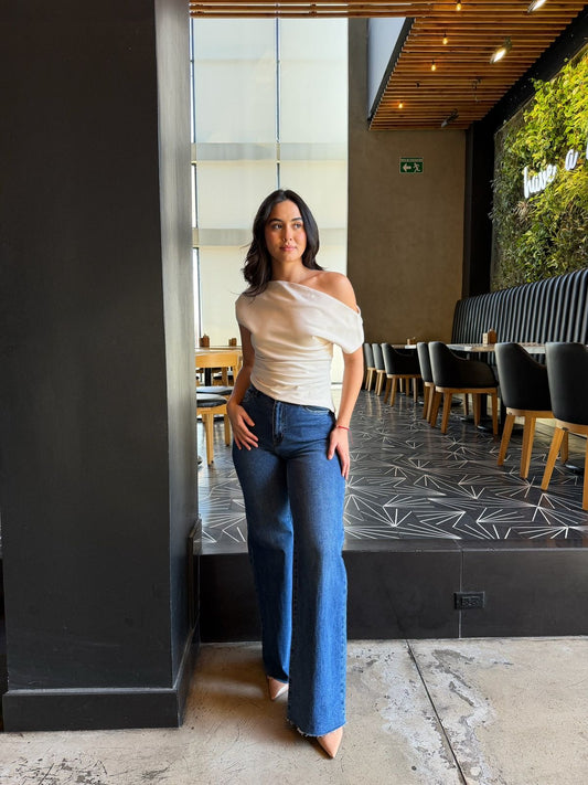 Blusa un Hombro Asimétrica - Nude