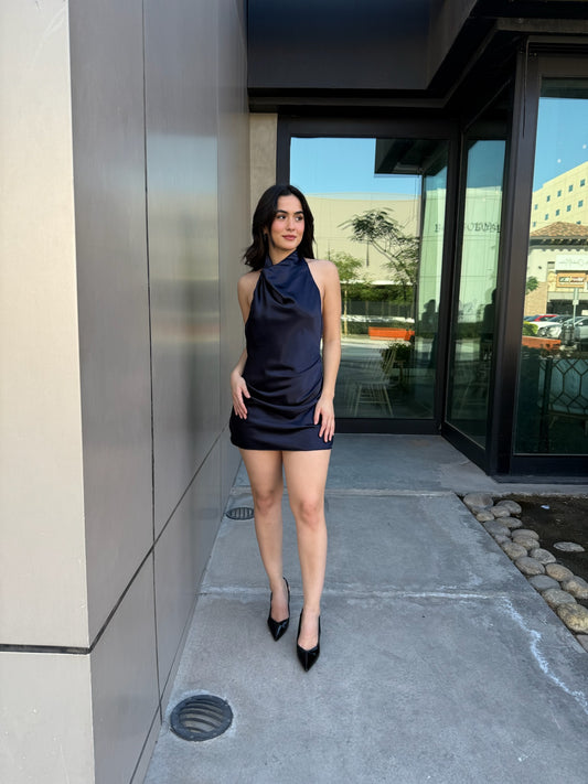 Vestido Halter Liso Satinado