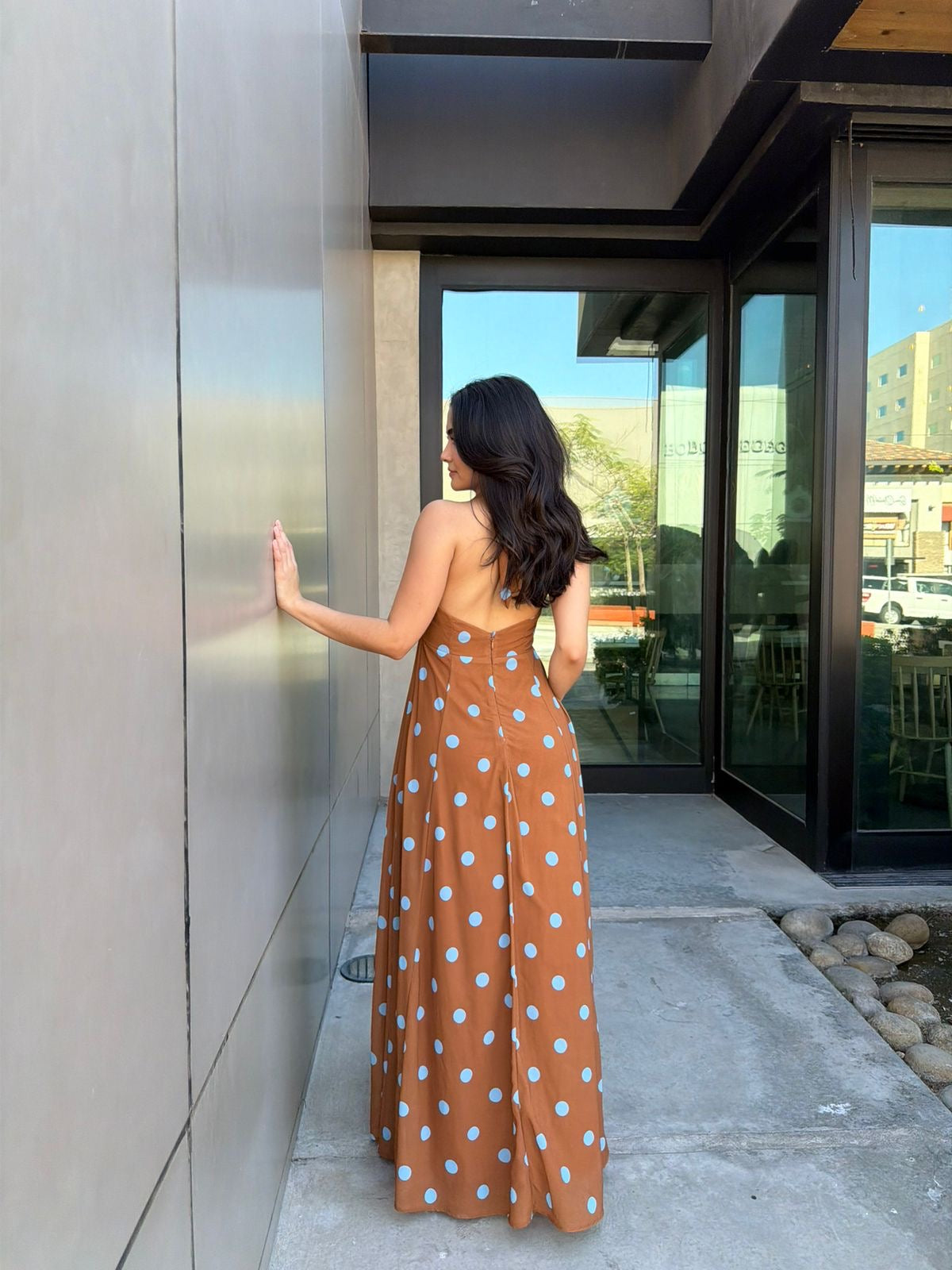 Vestido Halter Dots Café/Azul