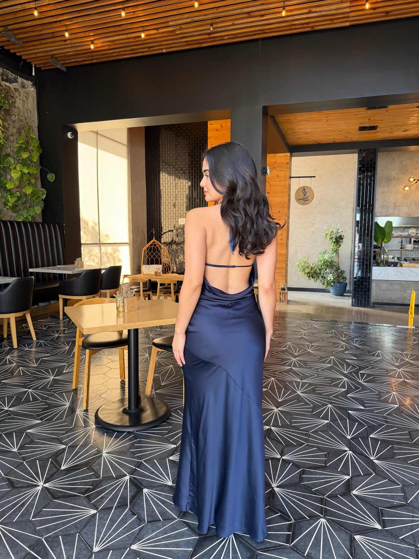 Vestido Satin Navy