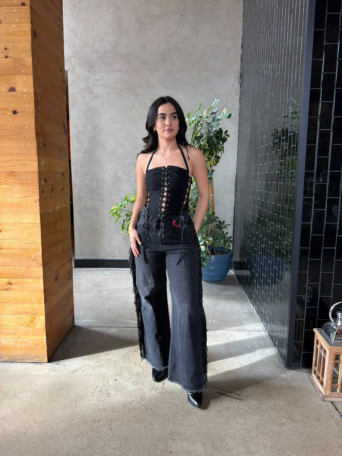 Pantalón Vaquero con Barbitas - Negro