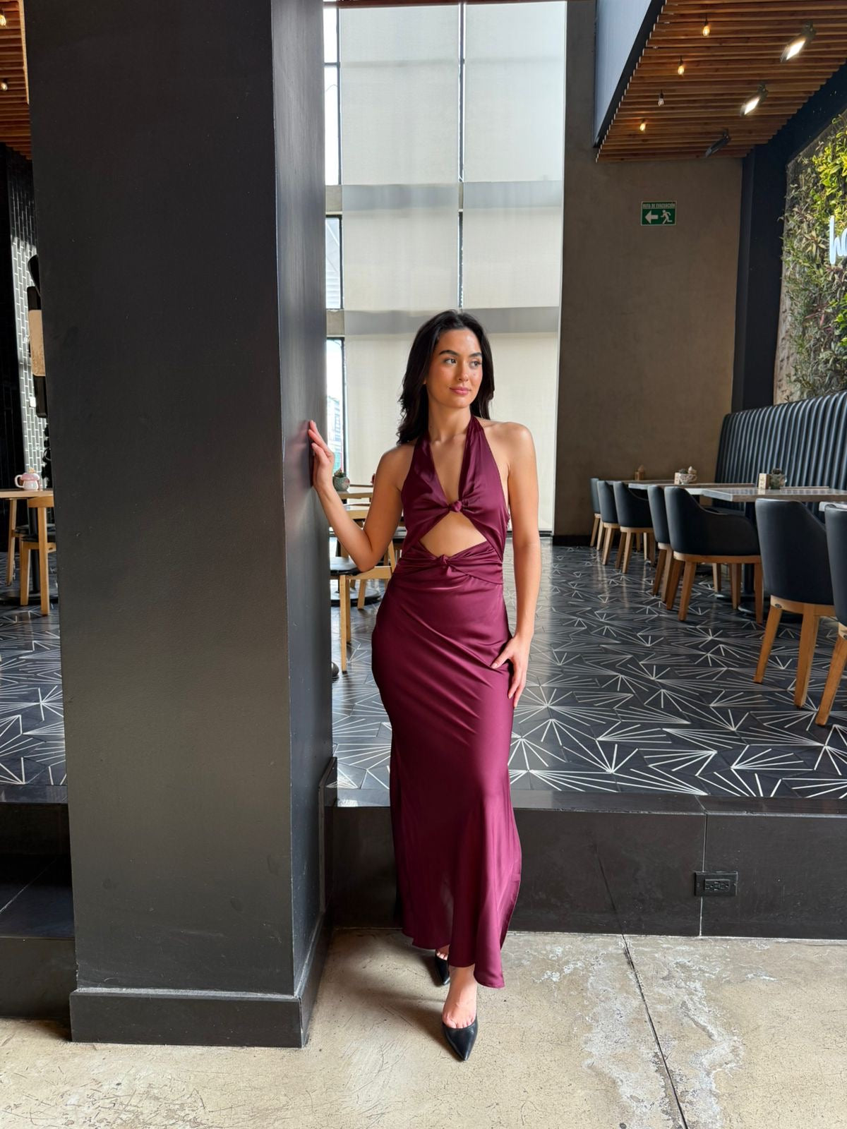 Vestido Halter Satin doble Moño