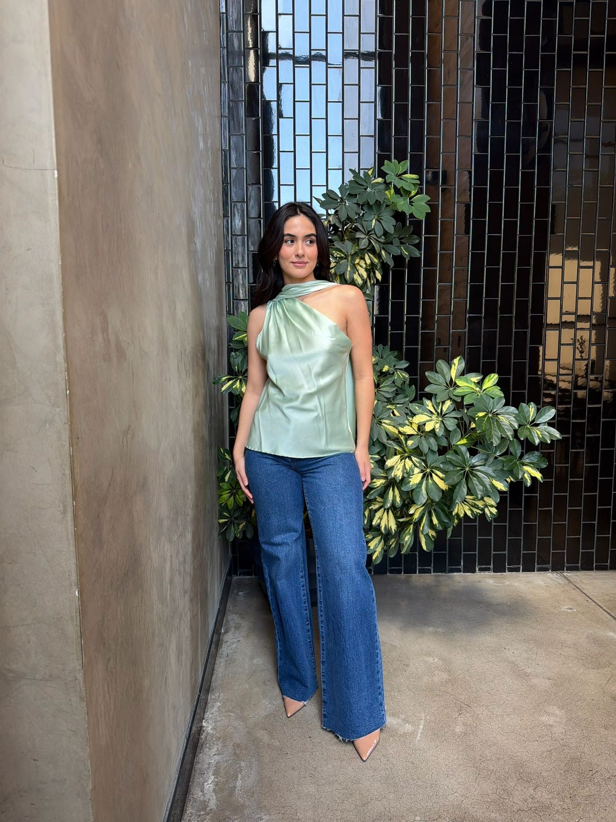 Blusa Satin & Mascada - Verde