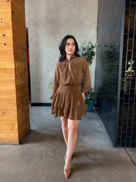 Vestido con Olanes - Café