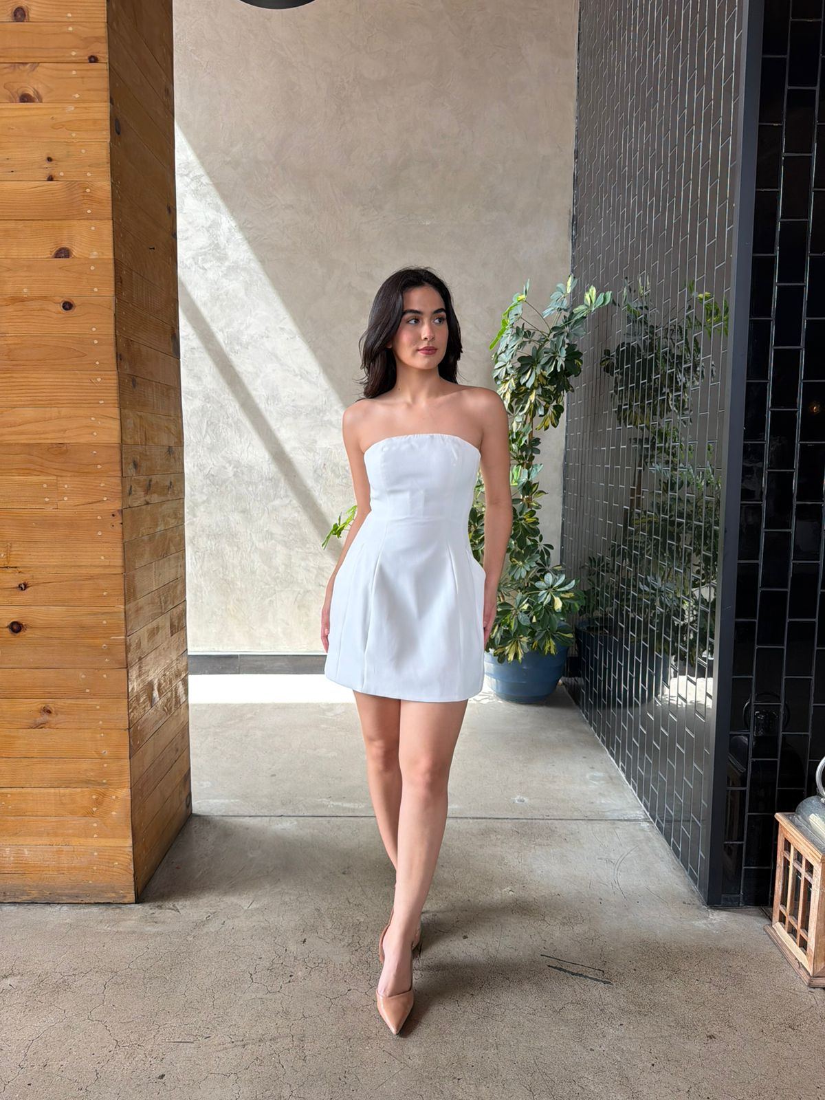Vestido Strapless Liso Blanco
