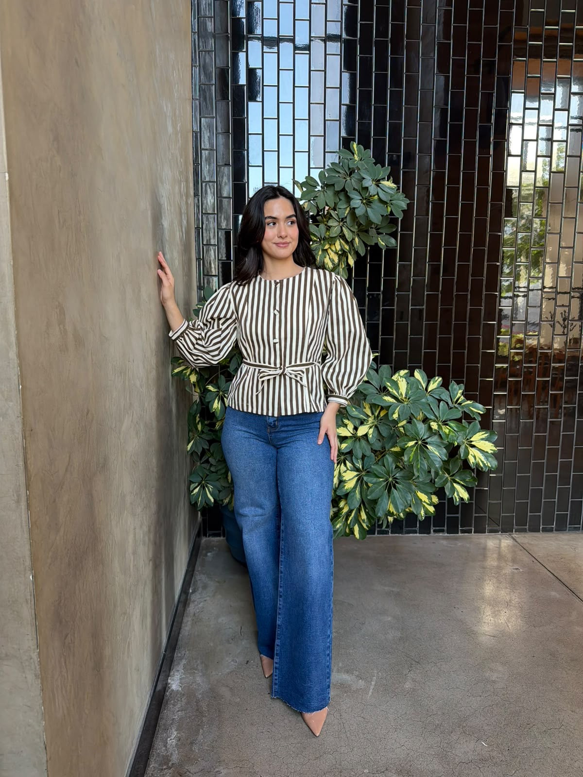 Blusa Bombacha Rayas - Crema/Café