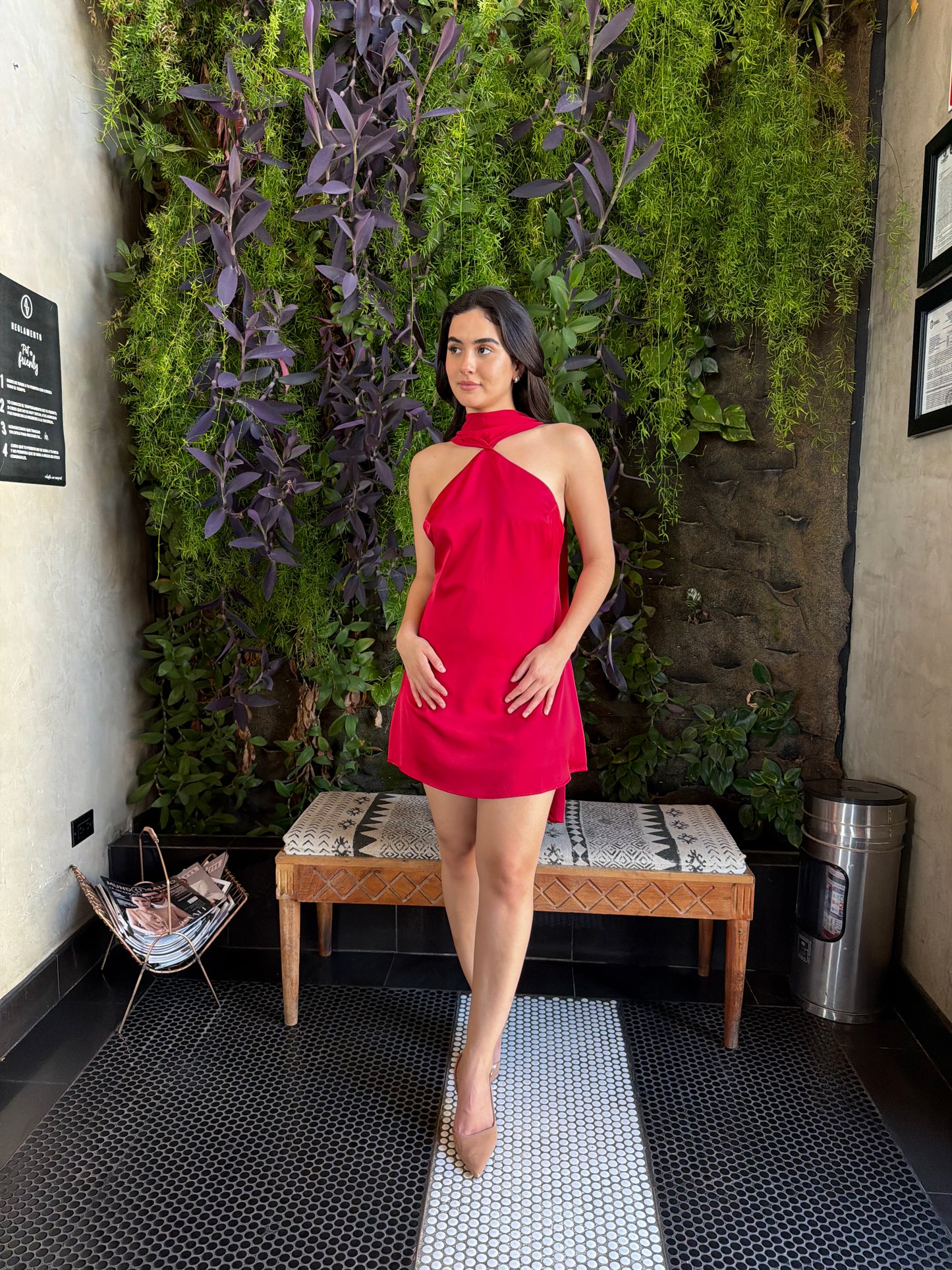 Vestido Halter Satin- Mascada Rojo
