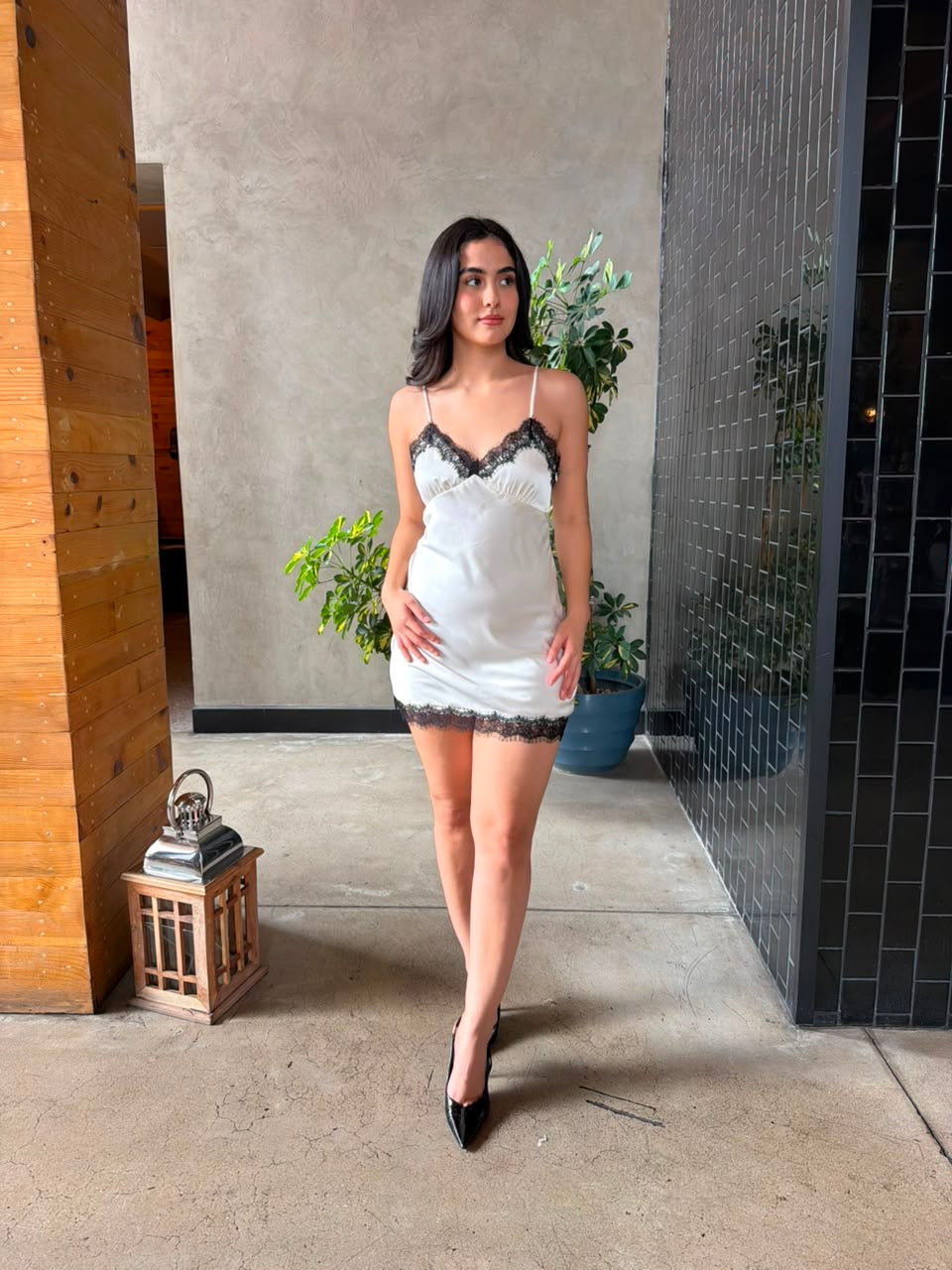 Vestido Satin con Encaje - Blanco