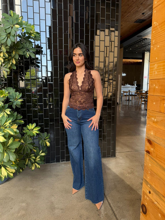 Top Halter Encaje Chocolate