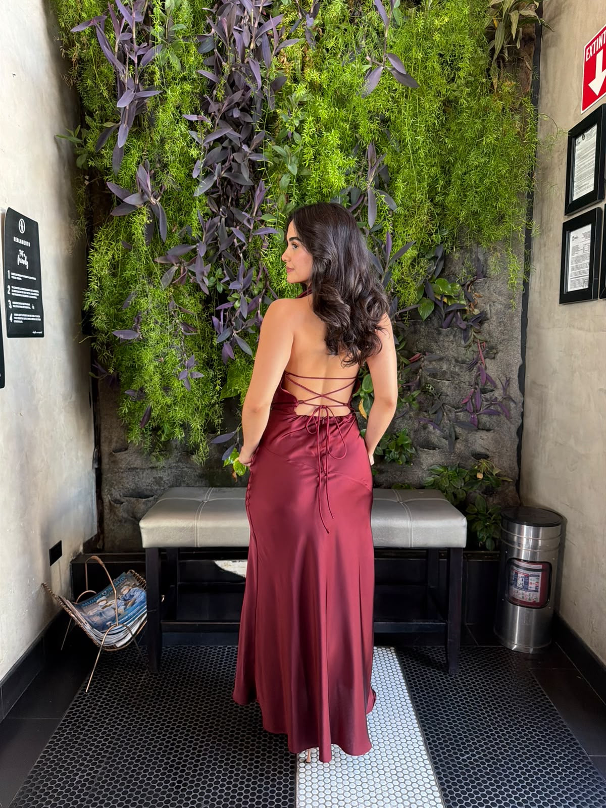 Vestido Midi Satinado - Vino