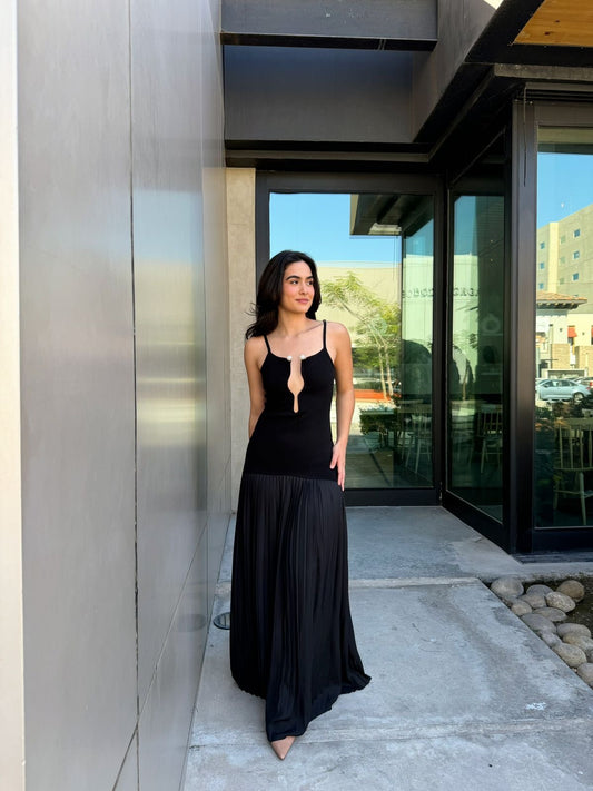 Vestido doble Textura con Perlas