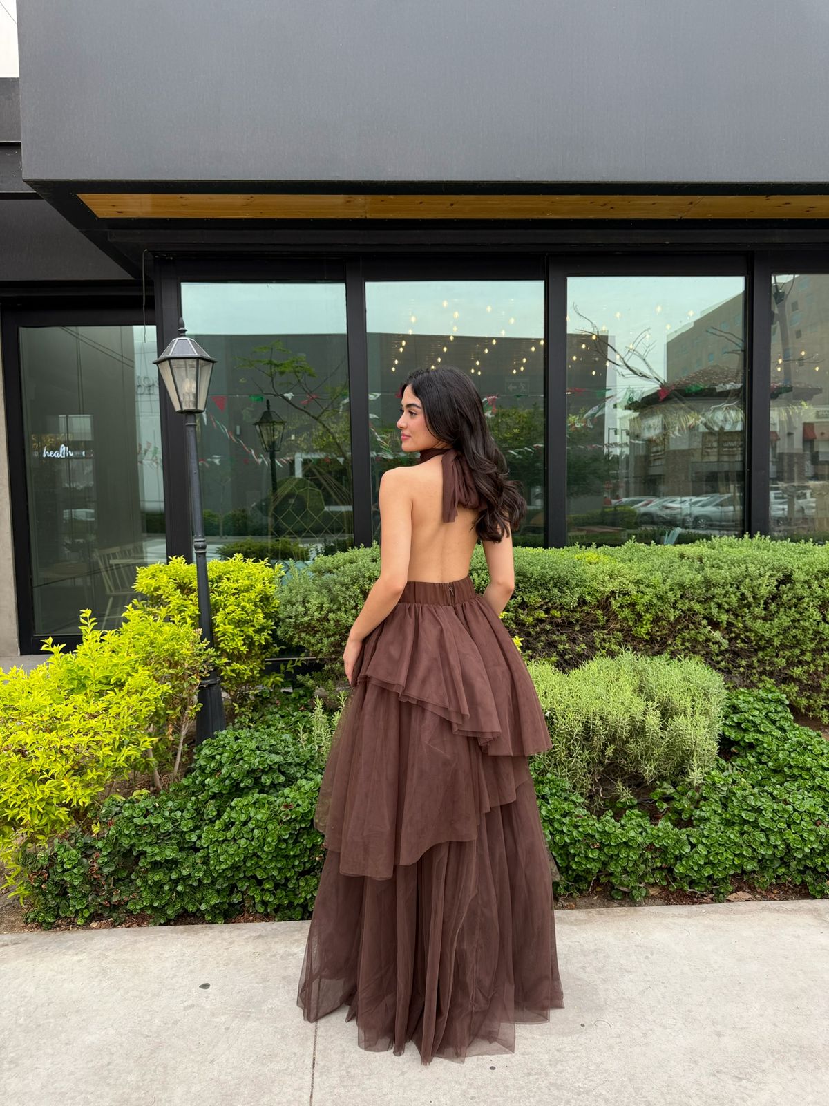 Vestido Halter Tule Asimétrico