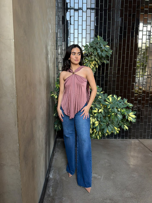 Blusa Halter Plisada - Rosa