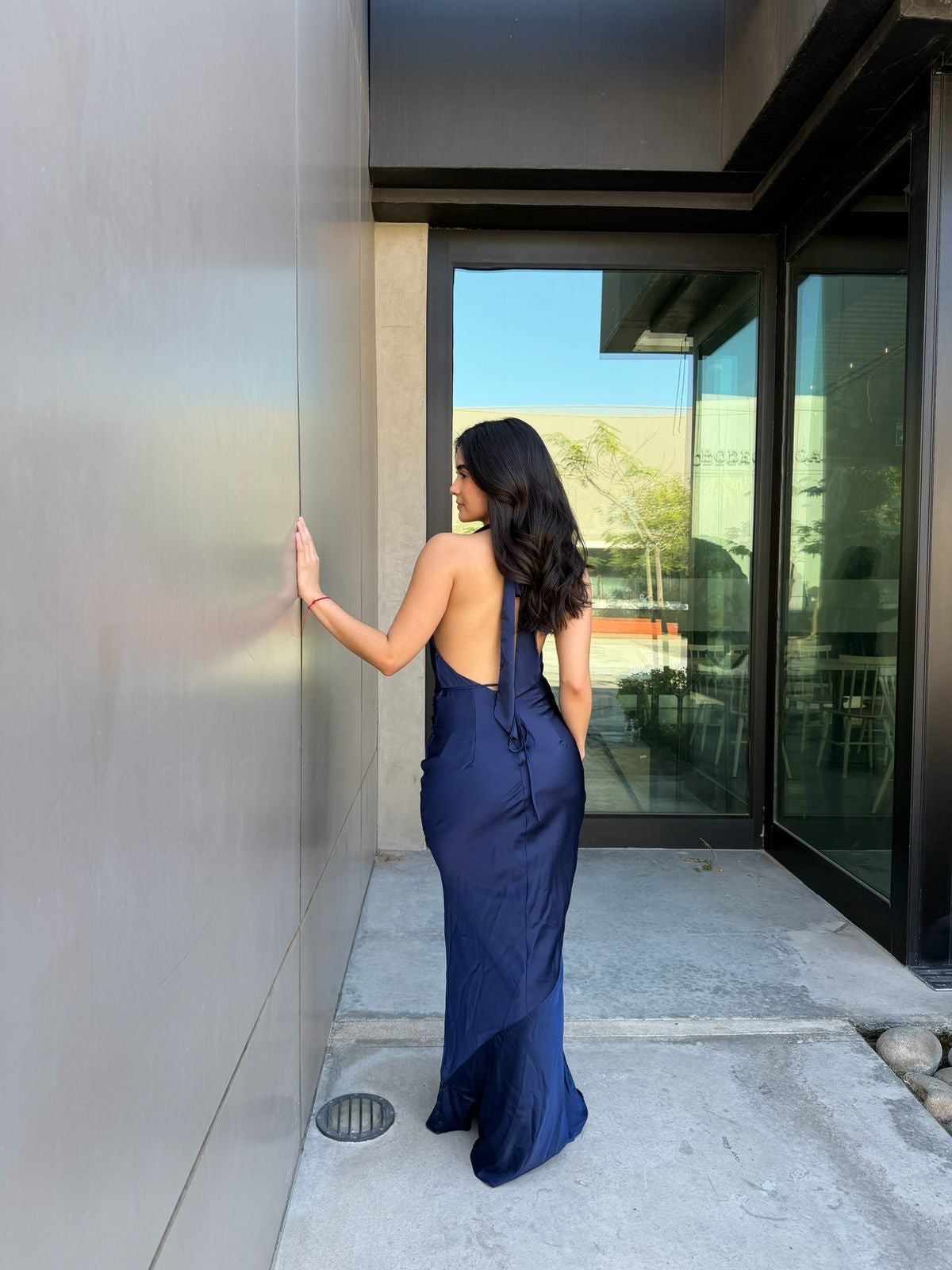 Vestido Largo Satinado - Navy