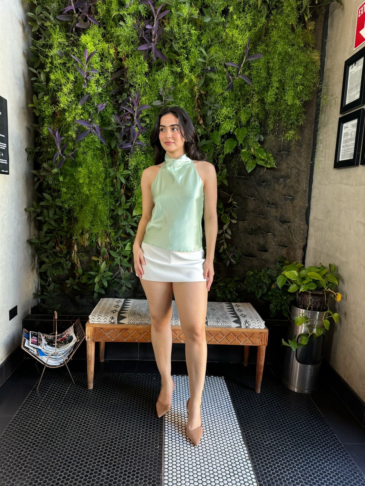 Blusa Halter Satinada Menta