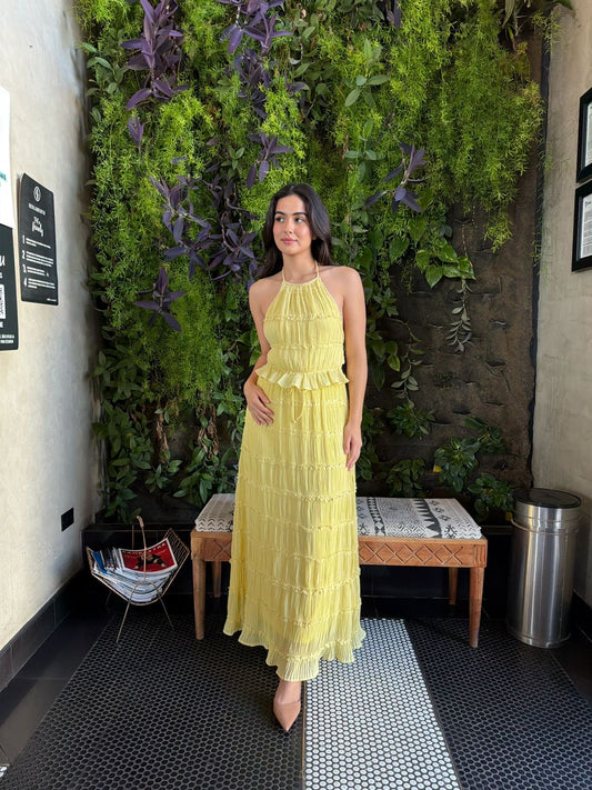 Conjunto Corrugado Halter Amarillo