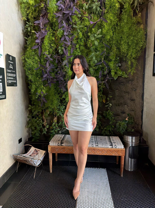 Vestido Halter Satinado Blanco