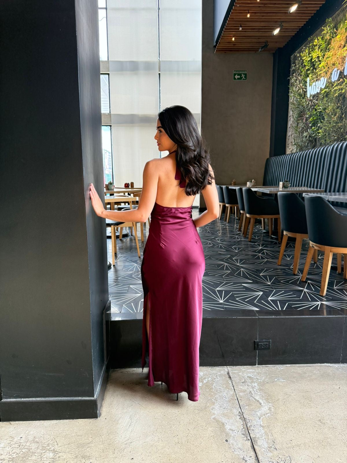 Vestido Halter Satin doble Moño