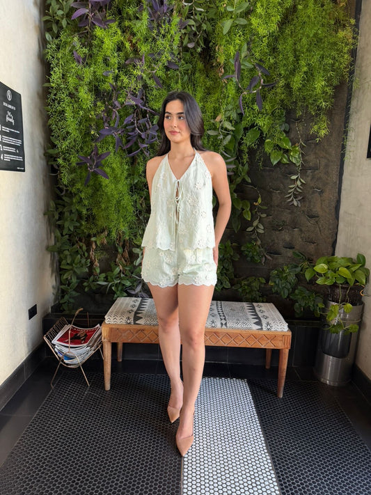 Conjunto Floreado Menta