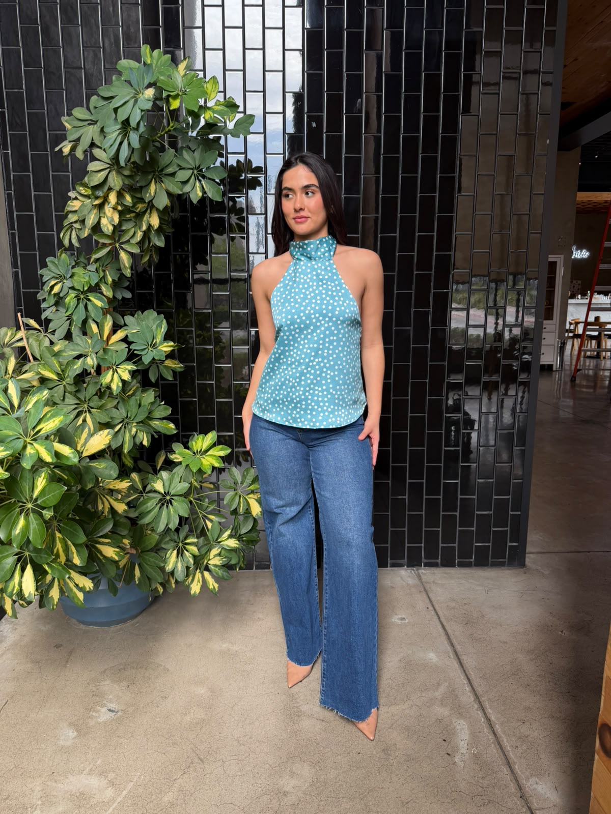 Blusa Halter Dots - Azul