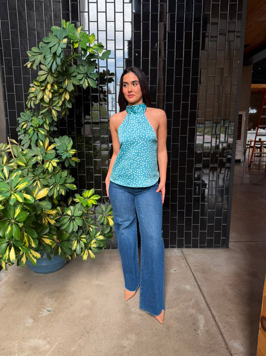 Blusa Halter Dots - Azul