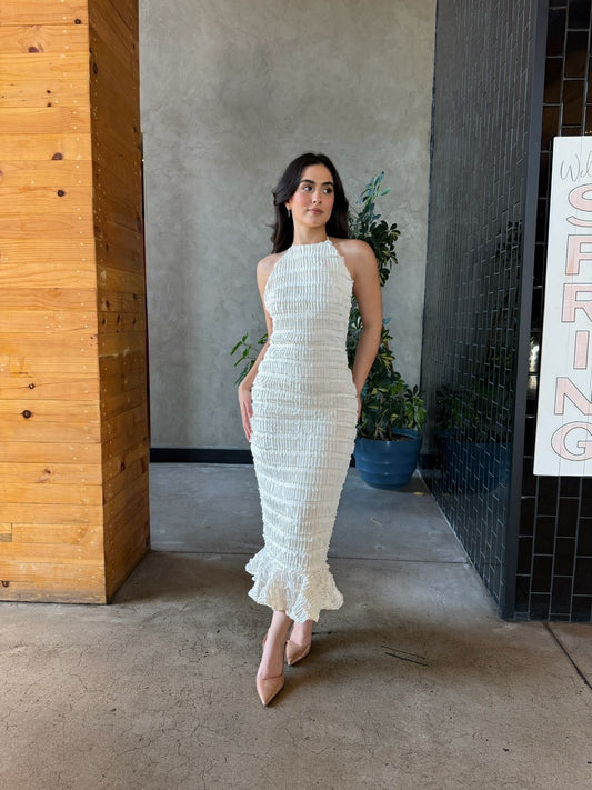 Vestido Corrugado Crema