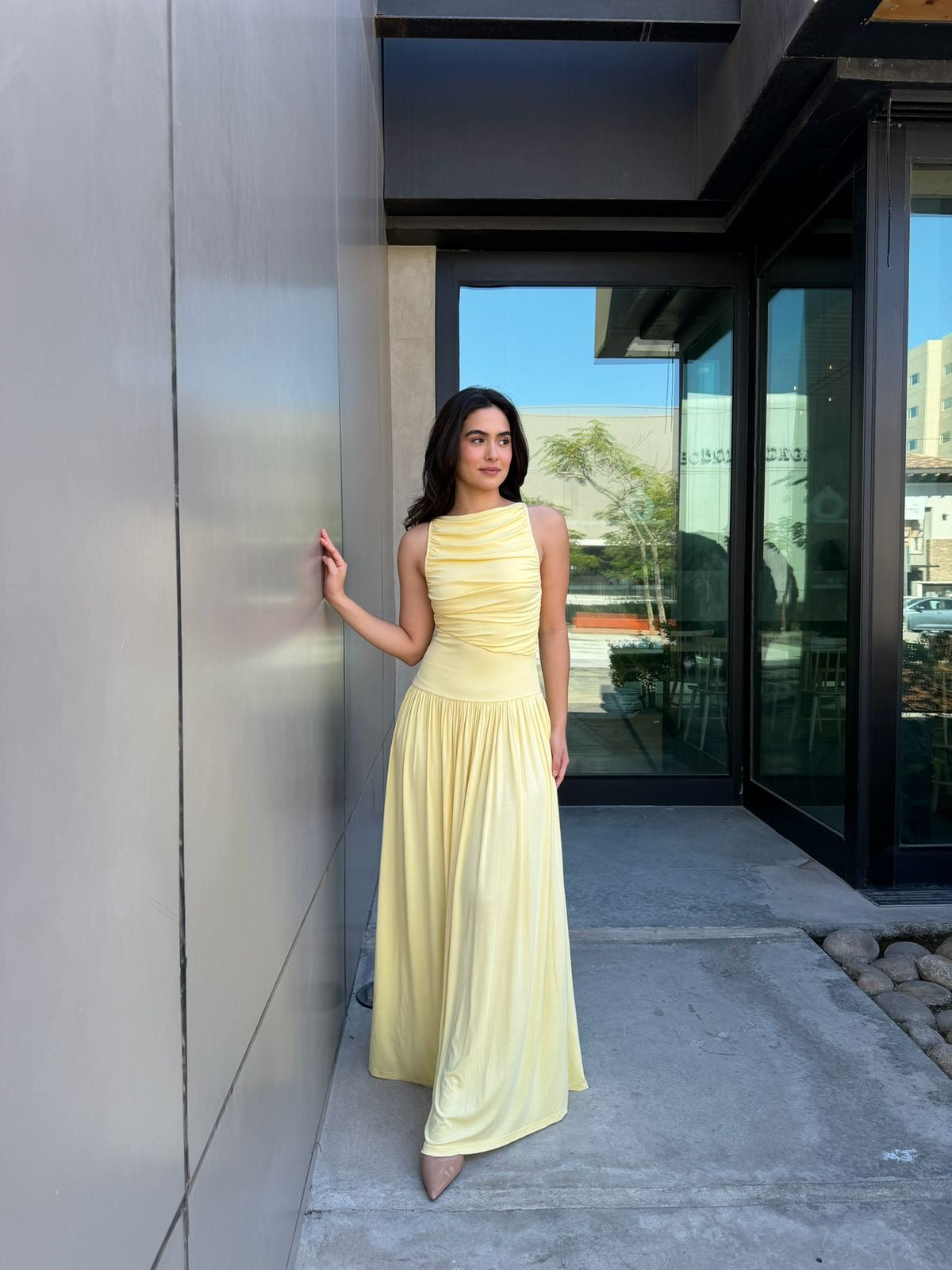 Vestido Corrugado Amarillo