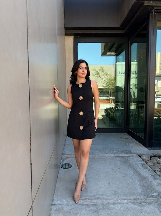 Vestido Formal Botones Grandes - Negro