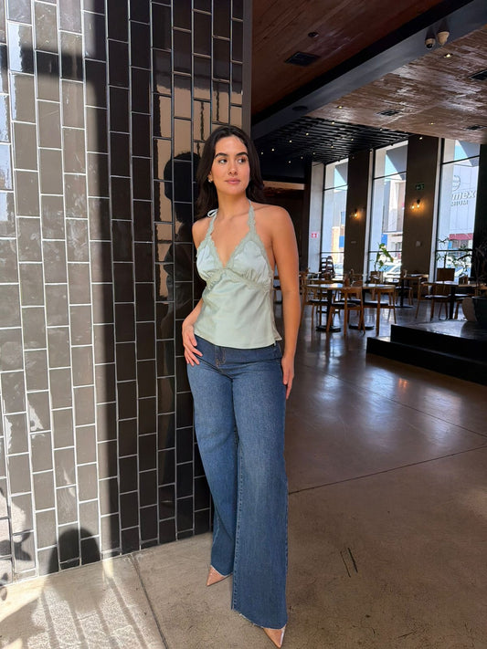 Blusa Satinada con Encaje - Aqua