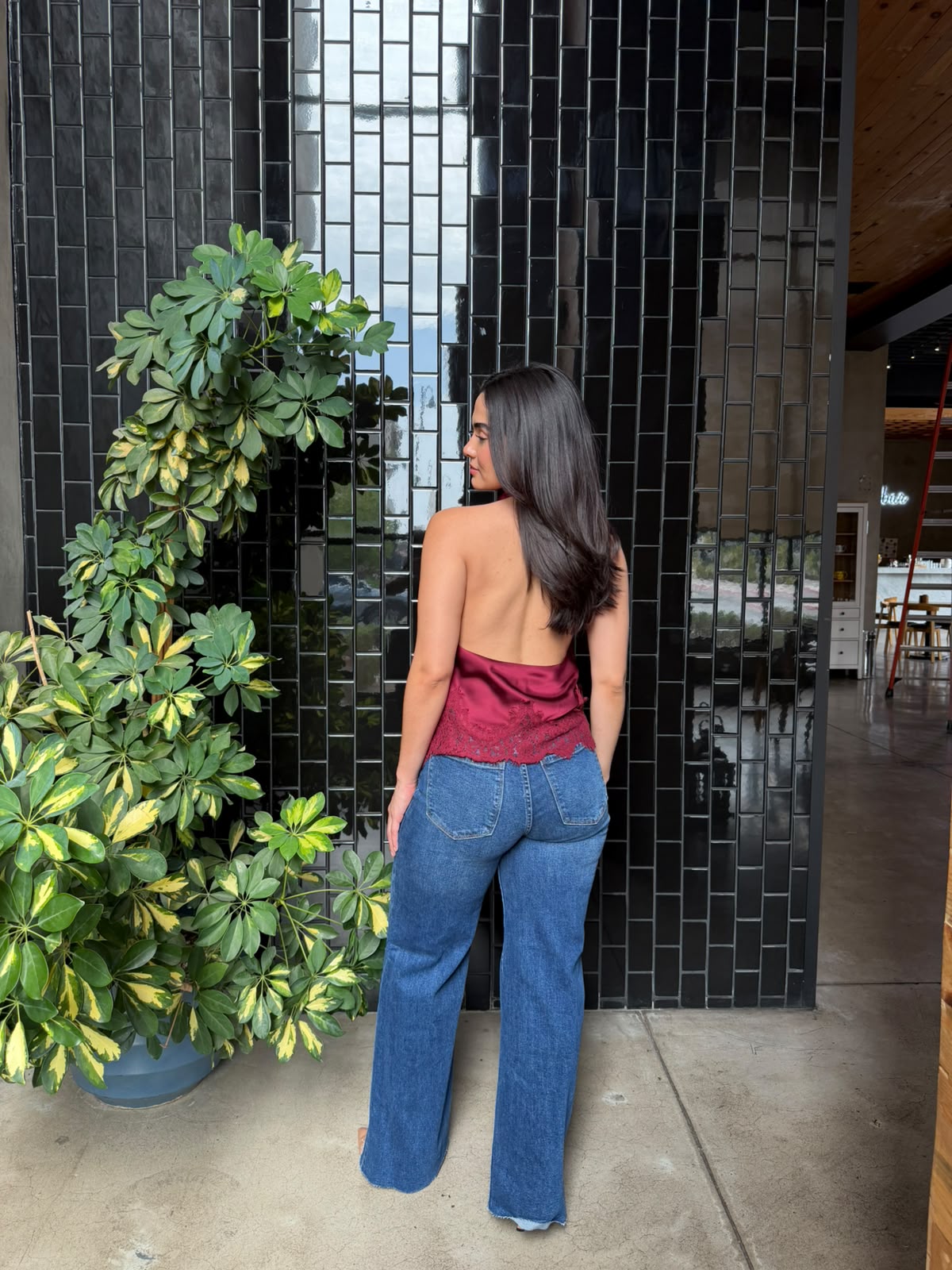 Blusa Halter Satin/Encaje
