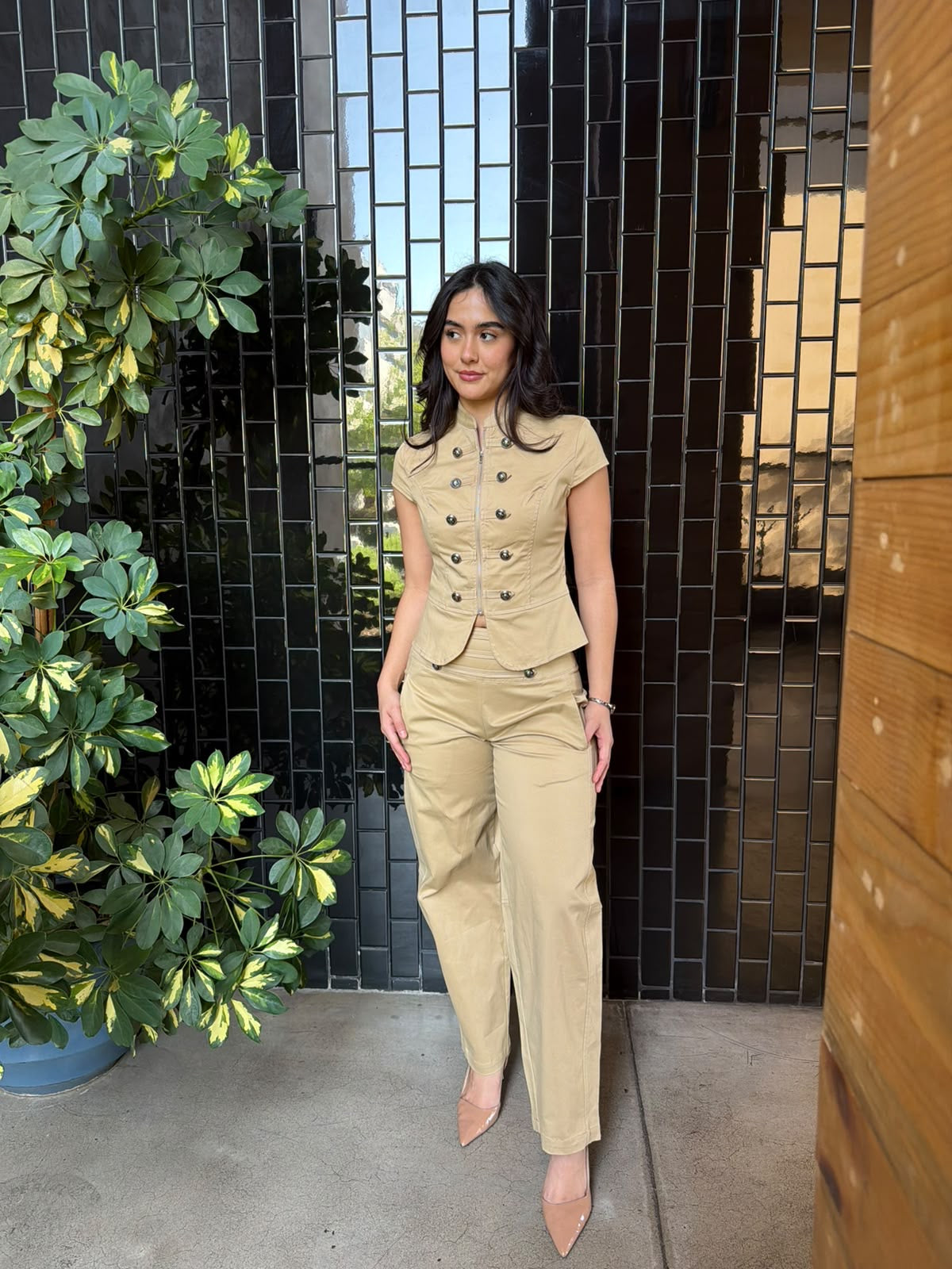 Conjunto estilo Army de Botones - Beige