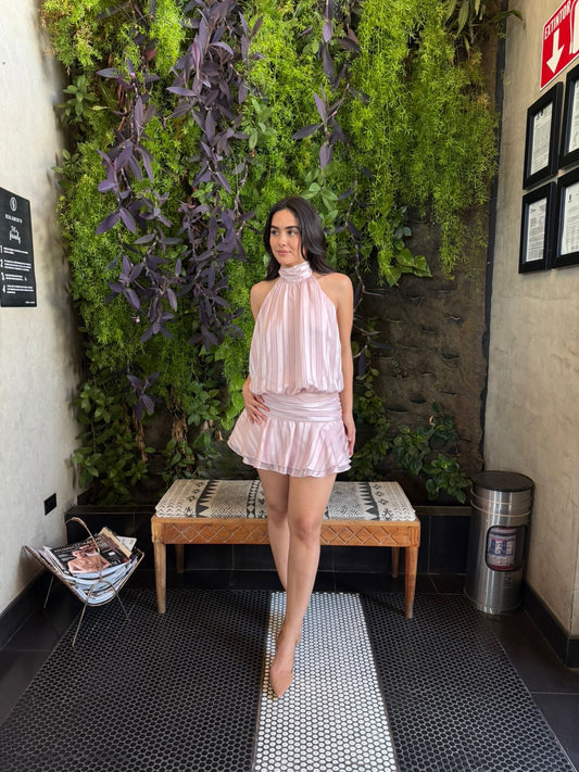 Vestido Halter Rayas Bombacho