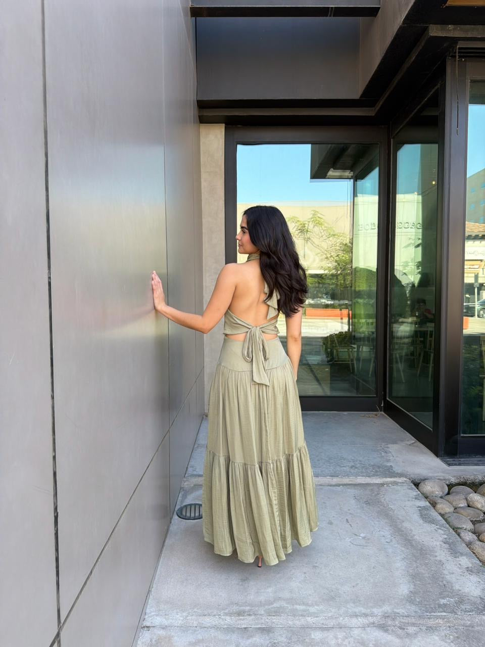 Vestido Halter Verde Olivo