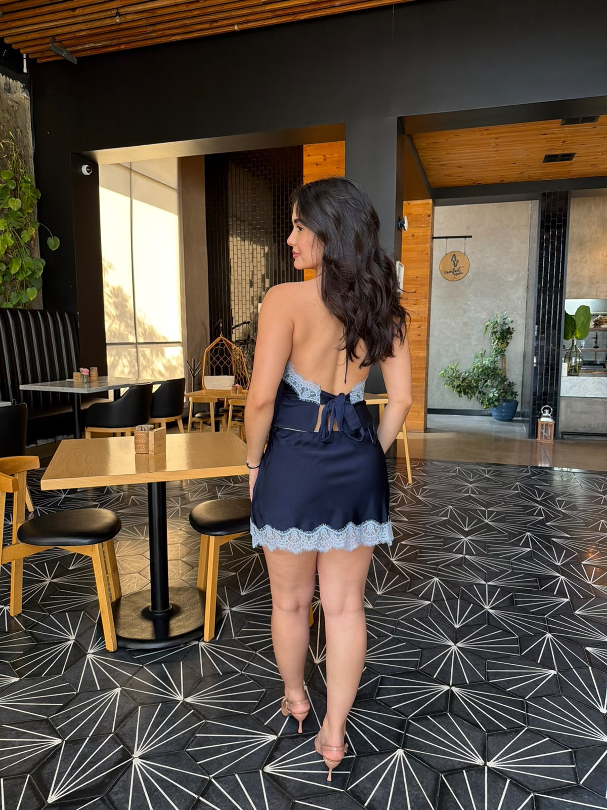 Conjunto Halter Satin/Encaje - Navy