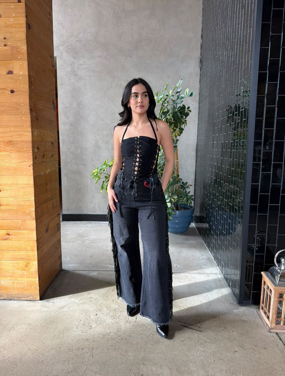 Pantalón Vaquero con Barbitas - Negro