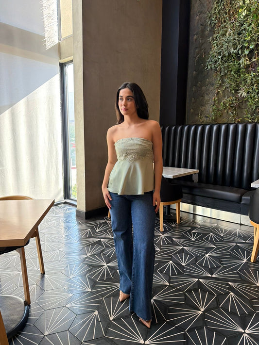 Blusa Strapless Satin/Encaje - Menta