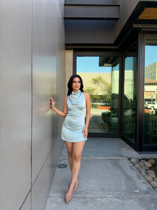 Vestido Halter Moño Satinado - Aqua
