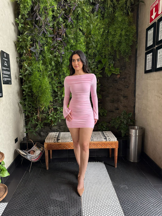 Vestido Corrugado Manga Amplia