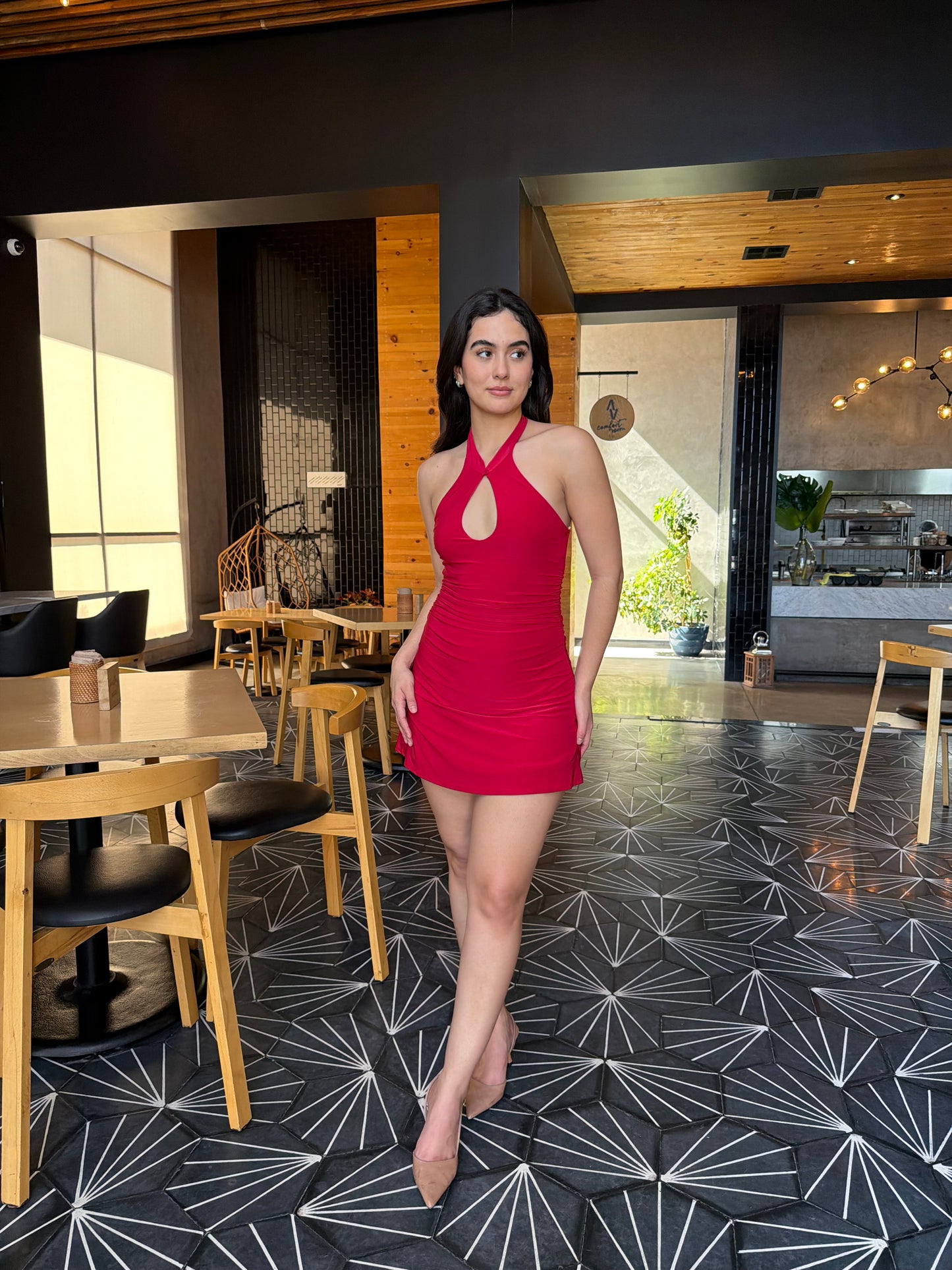 Vestido Escotado Tipo Licra-Rojo