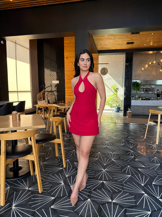 Vestido Escotado Tipo Licra-Rojo