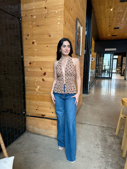 Blusa Halter Dots Corrugada