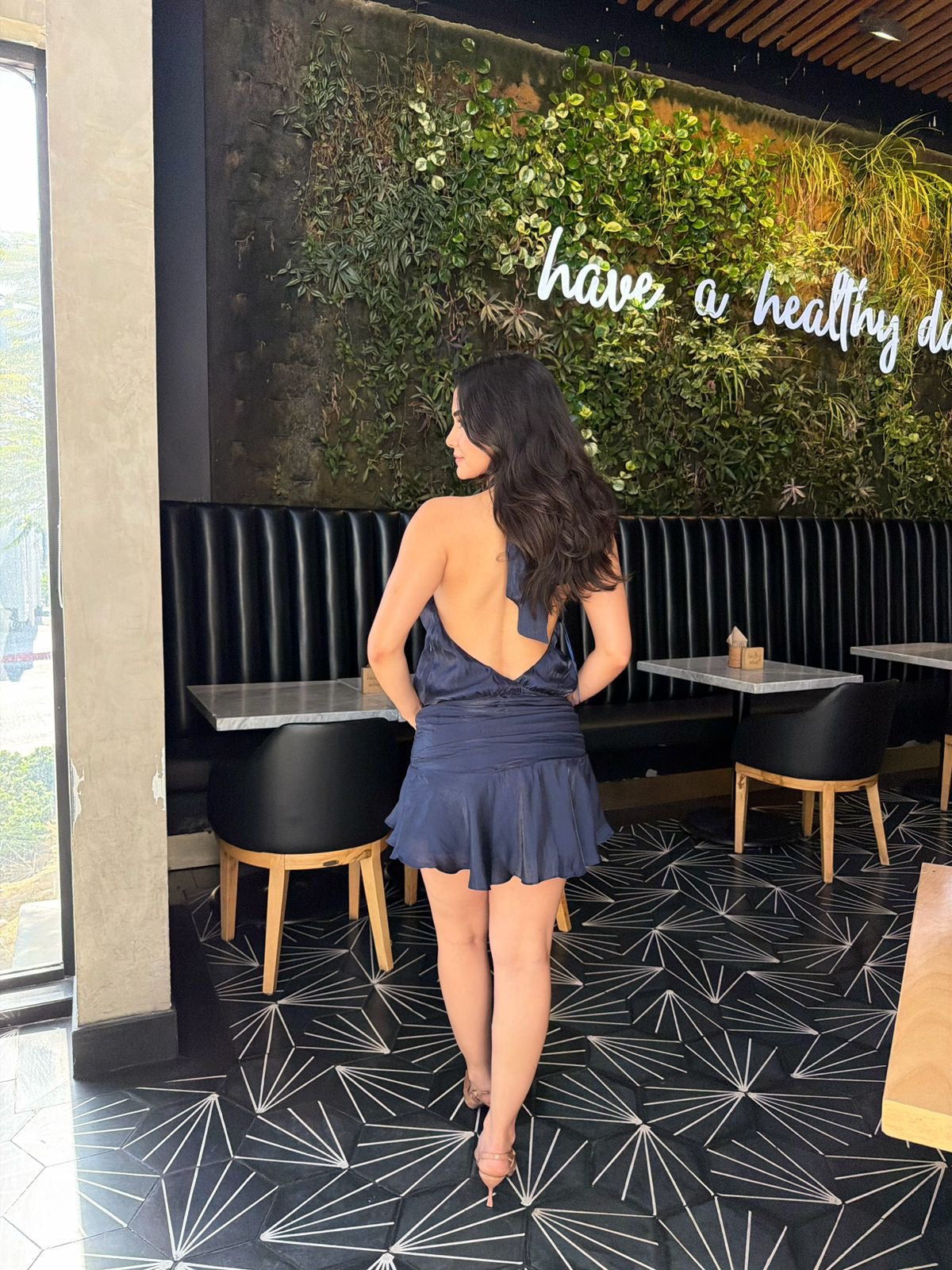 Vestido Halter Satin Brilloso - Navy