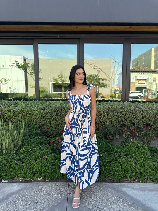 Vestido Midi Estampado Botones