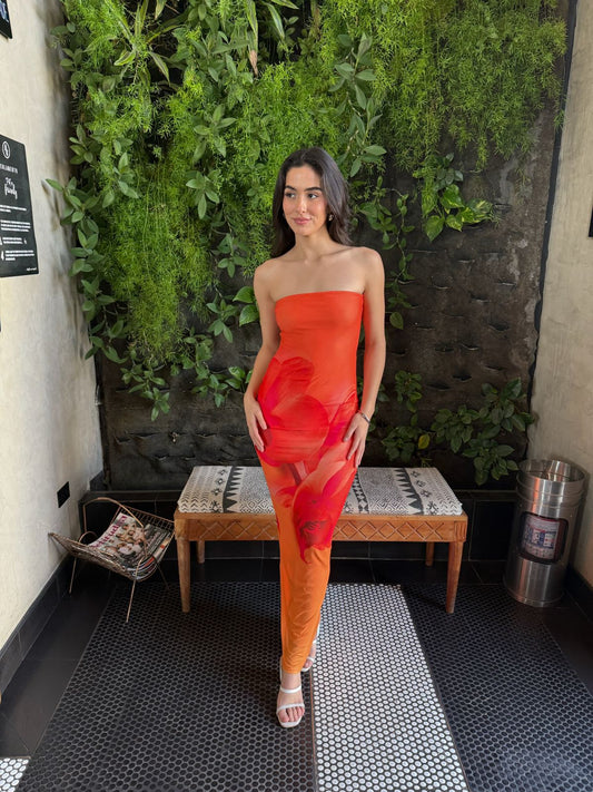 Vestido Strapless Naranja