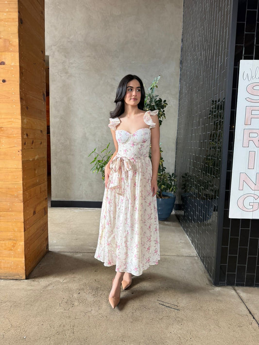 Vestido Midi Flores y Olanes