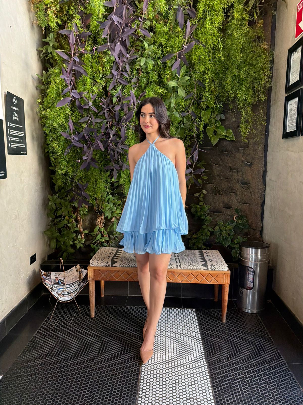 Vestido Plisado Azul