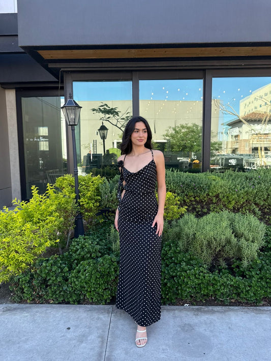 Vestido Dots Flor espalda Cruzada